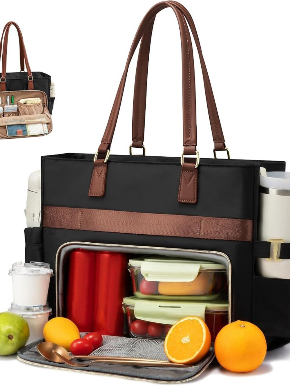 Lunch Tote Bag for Women, Work bag with Insulated Lunch Compartment, 15.6 Inch L